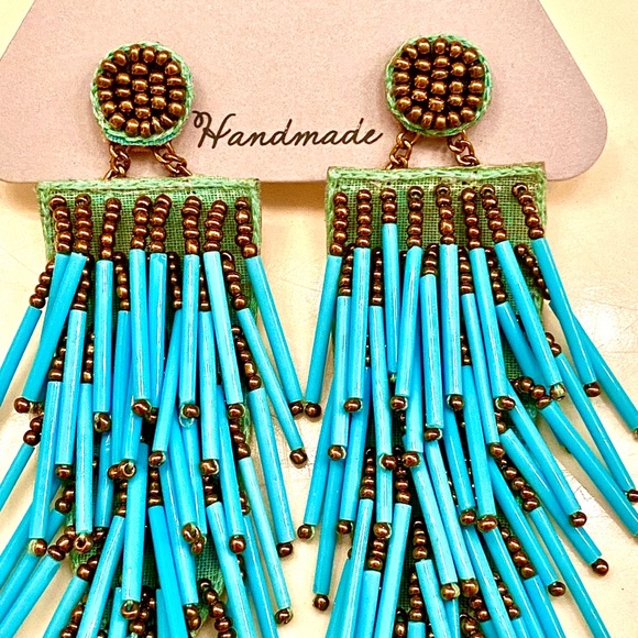 NWT Deepa Gurnani Beaded Gold Statement Earrings - Picture 7 of 12